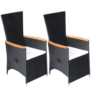 vidaXL Reclining Garden Chairs 2 pcs with Cushions Poly Rattan Black