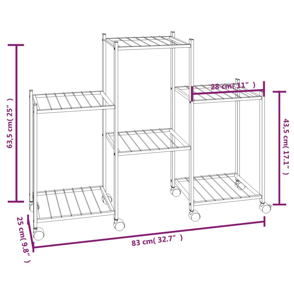 vidaXL Flower Stand with Wheels 83x25x63.5 cm Black Iron