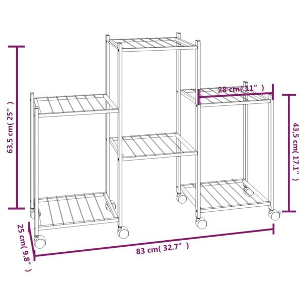 vidaXL Flower Stand with Wheels 83x25x63.5 cm Black Iron