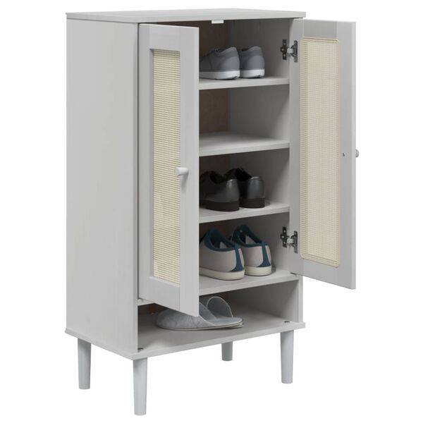 vidaXL Shoe Cabinet SENJA Rattan Look White 59.5x35x107 cm Solid Wood