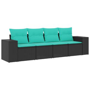 vidaXL 4 Piece Garden Sofa Set with Cushions Black Poly Rattan