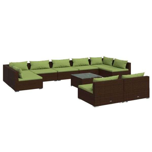 vidaXL 10 Piece Garden Lounge Set with Cushions Brown Poly Rattan