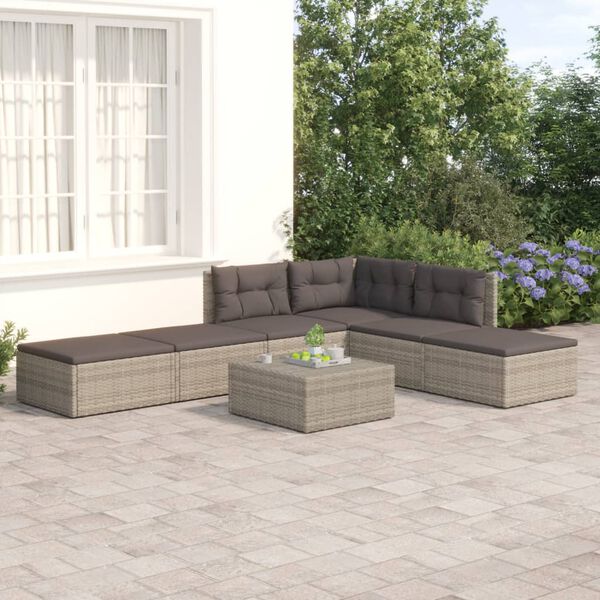 vidaXL 6 Piece Garden Lounge Set with Cushions Grey Poly Rattan