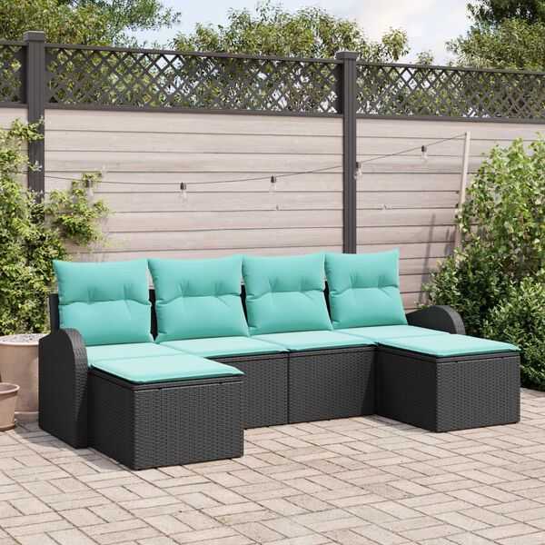 vidaXL 6 Piece Garden Sofa Set with Cushions Black Poly Rattan
