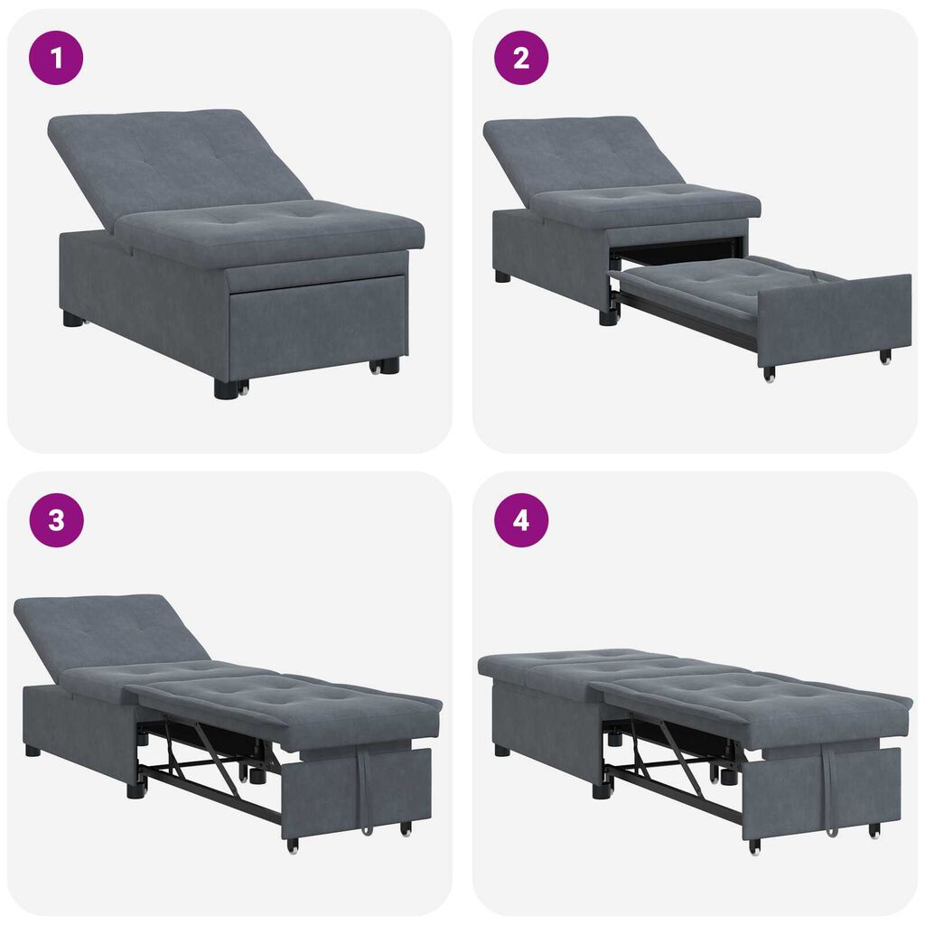 vidaXL Sofa Bed 3-in-1 Pull-Out Design Dark Grey Velvet