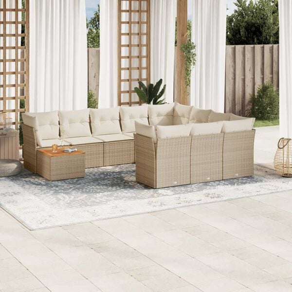 vidaXL 11 Piece Garden Sofa Set with Cushions Beige Poly Rattan