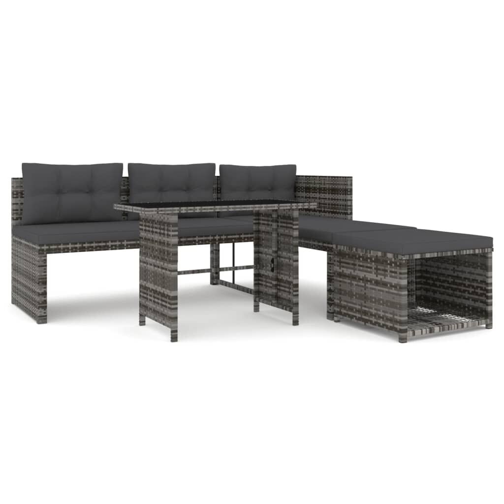 vidaXL 4 Piece Garden Dining Set with Cushions Grey Poly Rattan