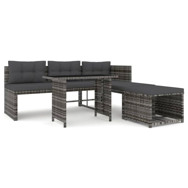 vidaXL 4 Piece Garden Dining Set with Cushions Grey Poly Rattan