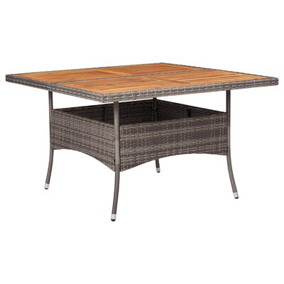 vidaXL Outdoor Dining Table Grey Poly Rattan and Solid Acacia Wood