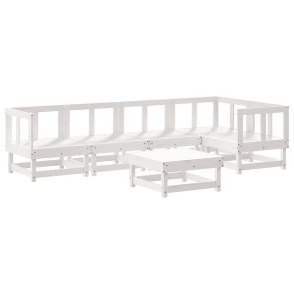 vidaXL 6 Piece Garden Lounge Set with Cushions White Solid Wood