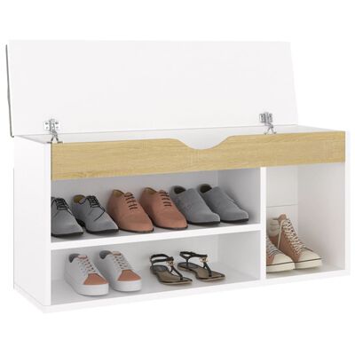 vidaXL Shoe Bench with Cushion White and Sonoma Oak 104x30x49 cm Engineered Wood