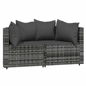 vidaXL Garden Corner Sofas with Cushions 2 pcs Grey Poly Rattan