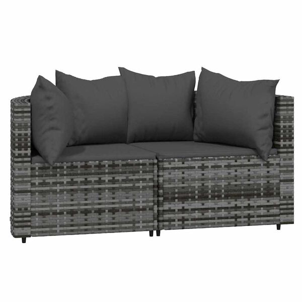 vidaXL Garden Corner Sofas with Cushions 2 pcs Grey Poly Rattan