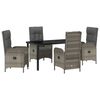 vidaXL Garden Dining Set with Cushion 5 pcs Grey Poly Rattan