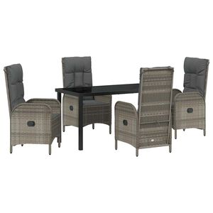 vidaXL Garden Dining Set with Cushion 5 pcs Grey Poly Rattan