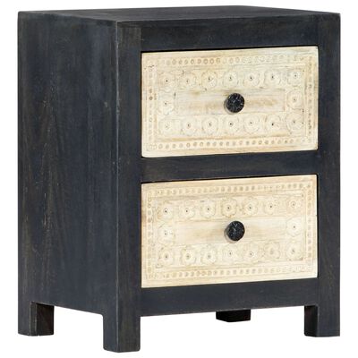 vidaXL Hand Carved Bedside Cabinet Grey 40x30x50 cm Solid Mango Wood