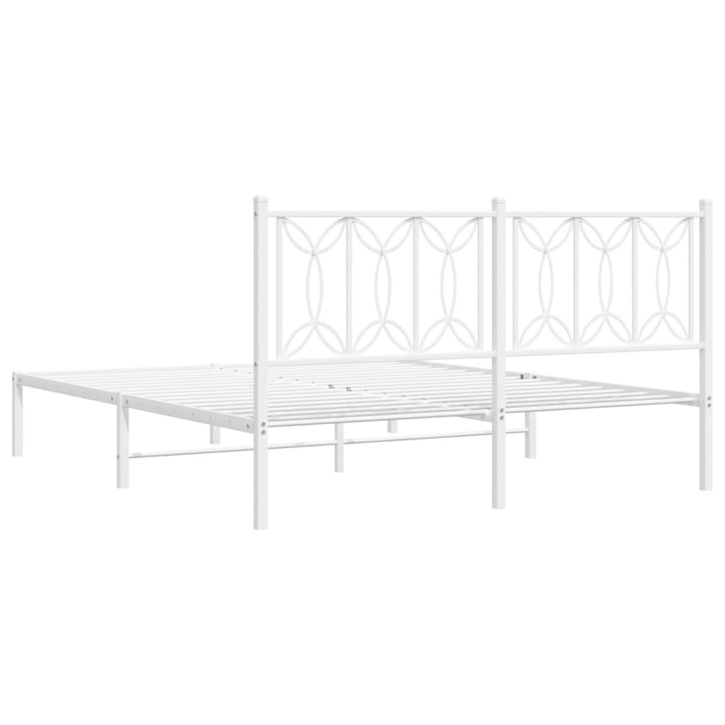 vidaXL Metal Bed Frame without Mattress with Headboard White 150x200cm