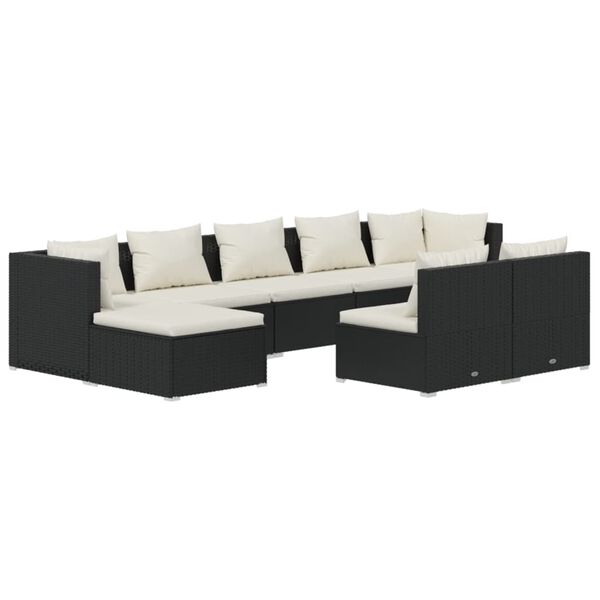 vidaXL 9 Piece Garden Lounge Set with Cushions Black Poly Rattan