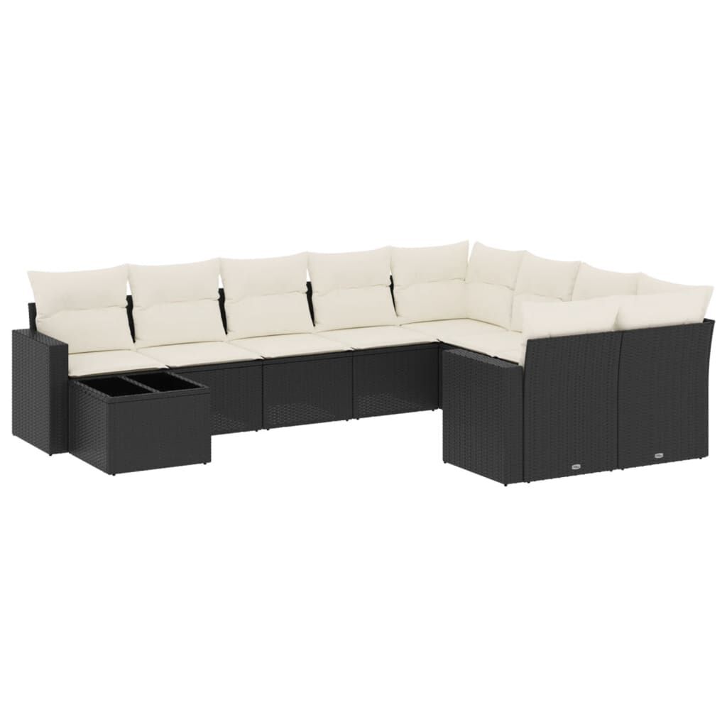 vidaXL 10 Piece Garden Sofa Set with Cushions Black Poly Rattan