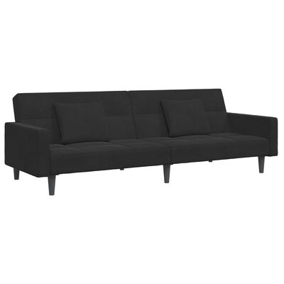 vidaXL 2-Seater Sofa Bed with Footstool Black Velvet