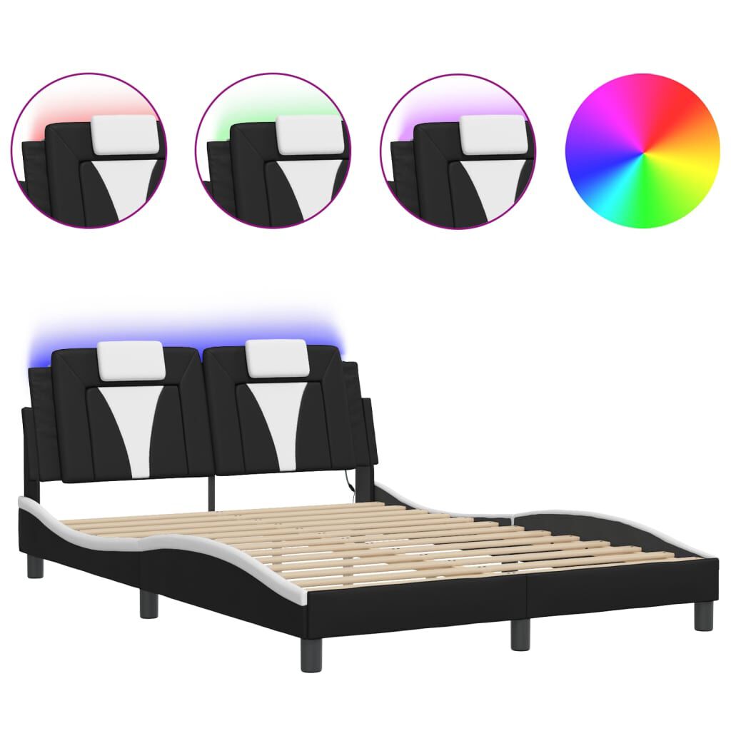 vidaXL Bed Frame with LED without Mattress Black and White 137x187 cm Double