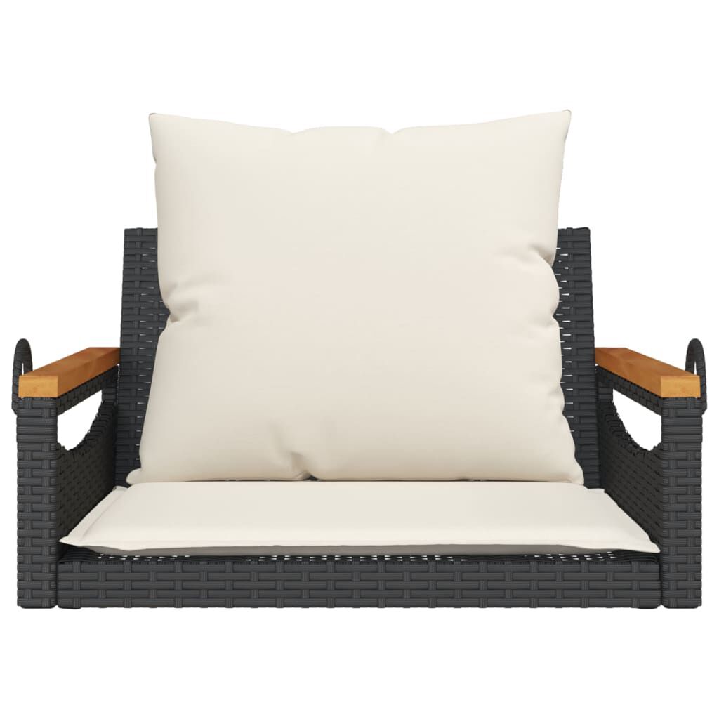 vidaXL Swing Bench with Cushions Black 63x62x40 cm Poly Rattan