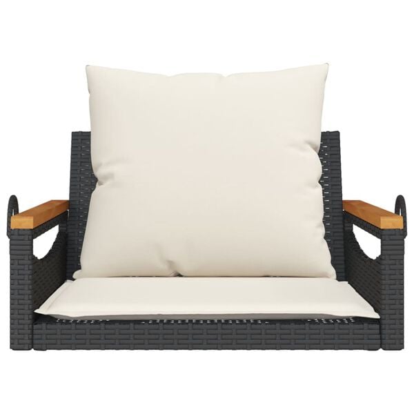 vidaXL Swing Bench with Cushions Black 63x62x40 cm Poly Rattan