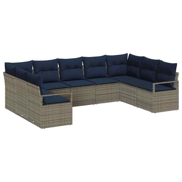 vidaXL Sofa Set with Cushion 9 pcs Grey Poly Rattan
