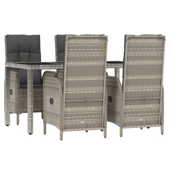 vidaXL 5 Piece Garden Dining Set with Cushions Grey Poly Rattan
