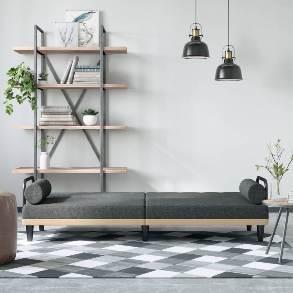 vidaXL Sofa Bed with Armrests Dark Grey Fabric