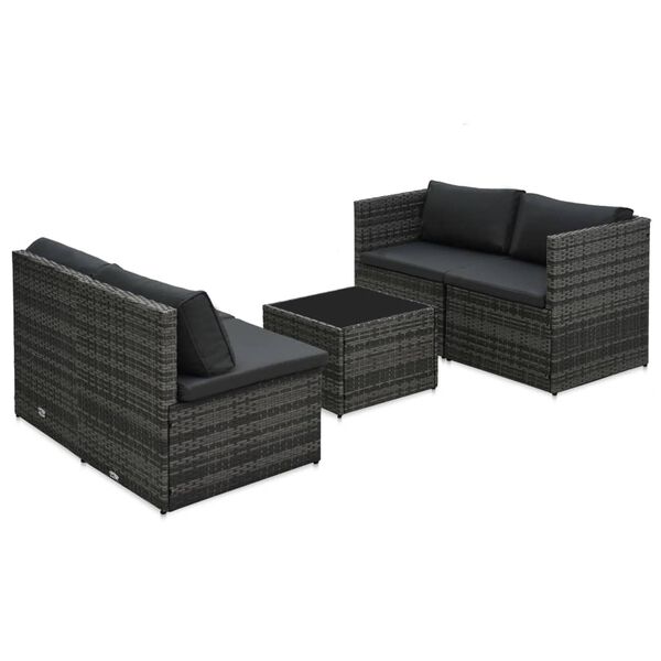 vidaXL 5 Piece Garden Lounge Set with Cushions Poly Rattan Grey