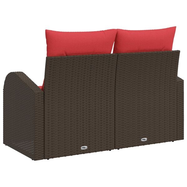vidaXL 2-Seater Garden Sofa with Cushions Brown Poly Rattan