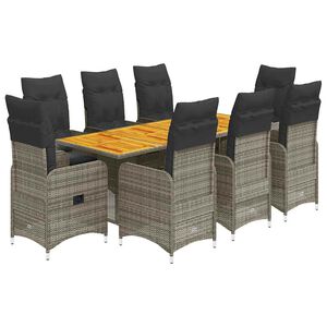 vidaXL 9 Piece Garden Bistro Set with Cushions Grey Poly Rattan