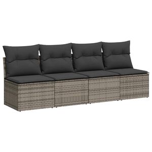 vidaXL Garden Sofa with Cushions 4-Seater Grey Poly Rattan