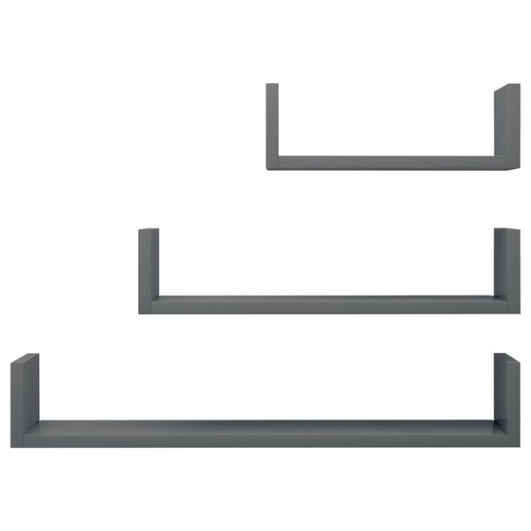 vidaXL Wall Display Shelf 3 pcs High Gloss Grey Engineered Wood