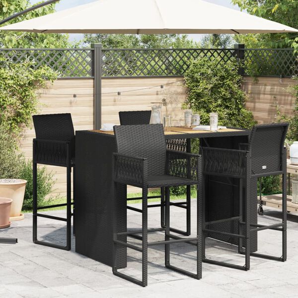 vidaXL Garden Bar Table with Acacia Wood Top Black 145x80x110 cm Poly Rattan