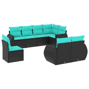 vidaXL 8 Piece Garden Sofa Set with Cushions Black Poly Rattan