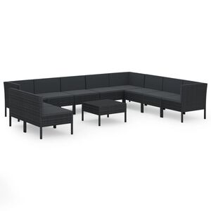 vidaXL 11 Piece Garden Lounge Set with Cushions Poly Rattan Black