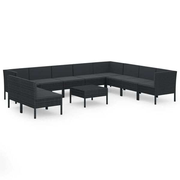 vidaXL 11 Piece Garden Lounge Set with Cushions Poly Rattan Black