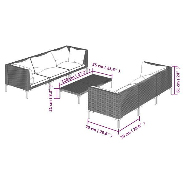 vidaXL 7 Piece Garden Lounge Set with Cushions Poly Rattan Dark Grey