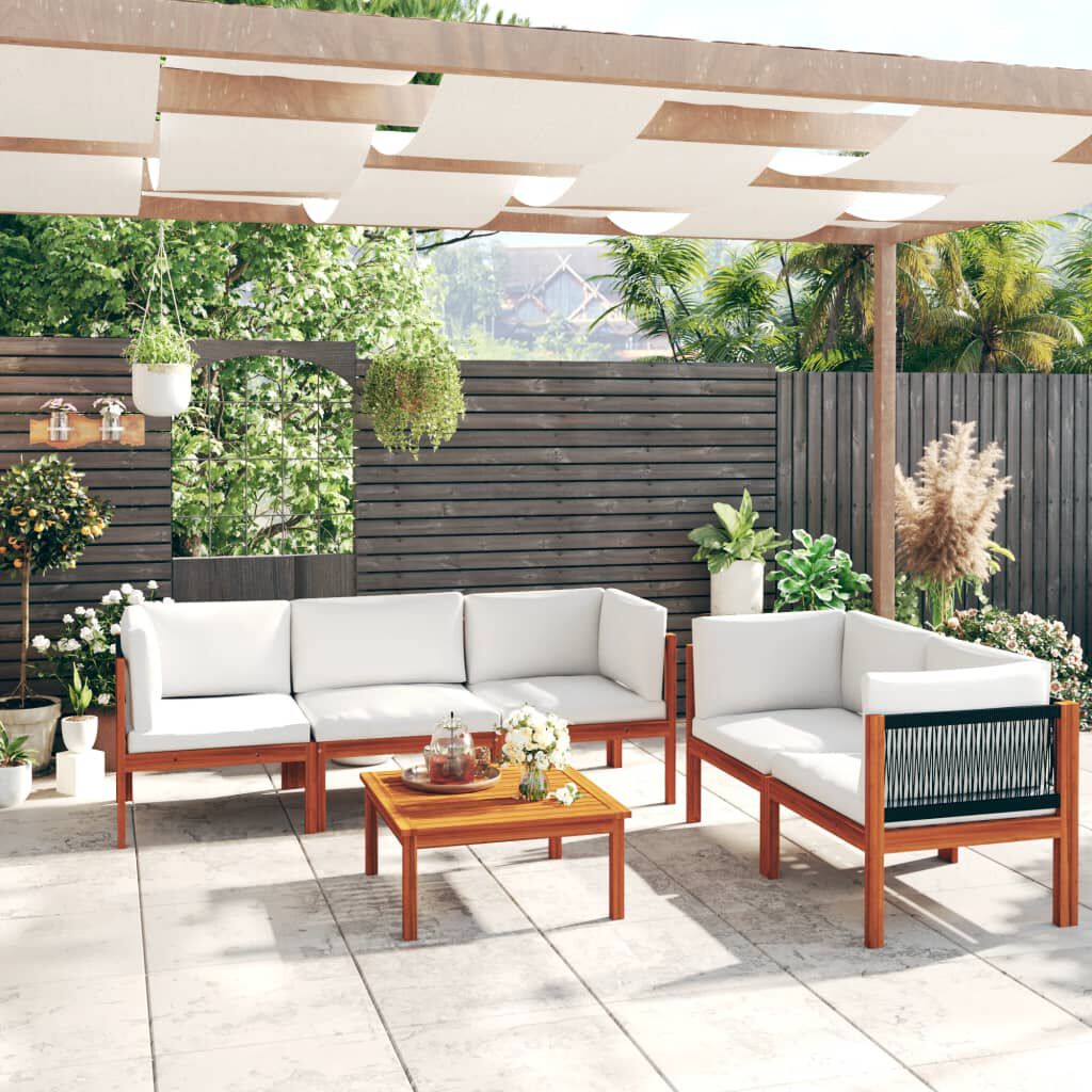 vidaXL 6 Piece Garden Lounge Set with Cushions Cream Solid Acacia Wood