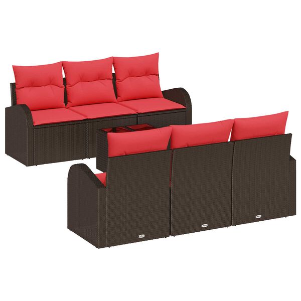 vidaXL 7 Piece Garden Sofa Set with Cushions Brown Poly Rattan