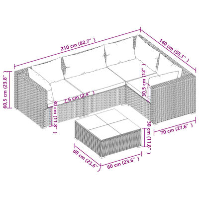 vidaXL 5 Piece Garden Lounge Set with Cushions Poly Rattan Black