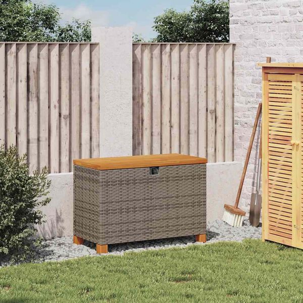 vidaXL Garden Storage Box Grey 80x40x48 cm Poly Rattan Acacia Wood