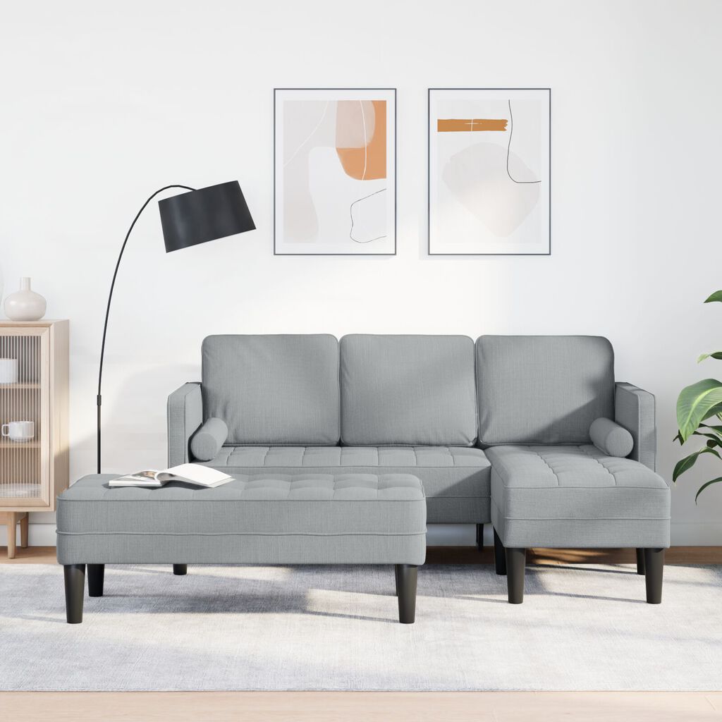 vidaXL 2 Piece Sofa Set with Cushions Light Grey Fabric