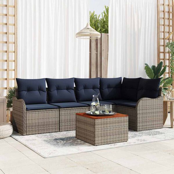 vidaXL Garden Sofa Set with Cushion 6 pcs Grey Poly Rattan