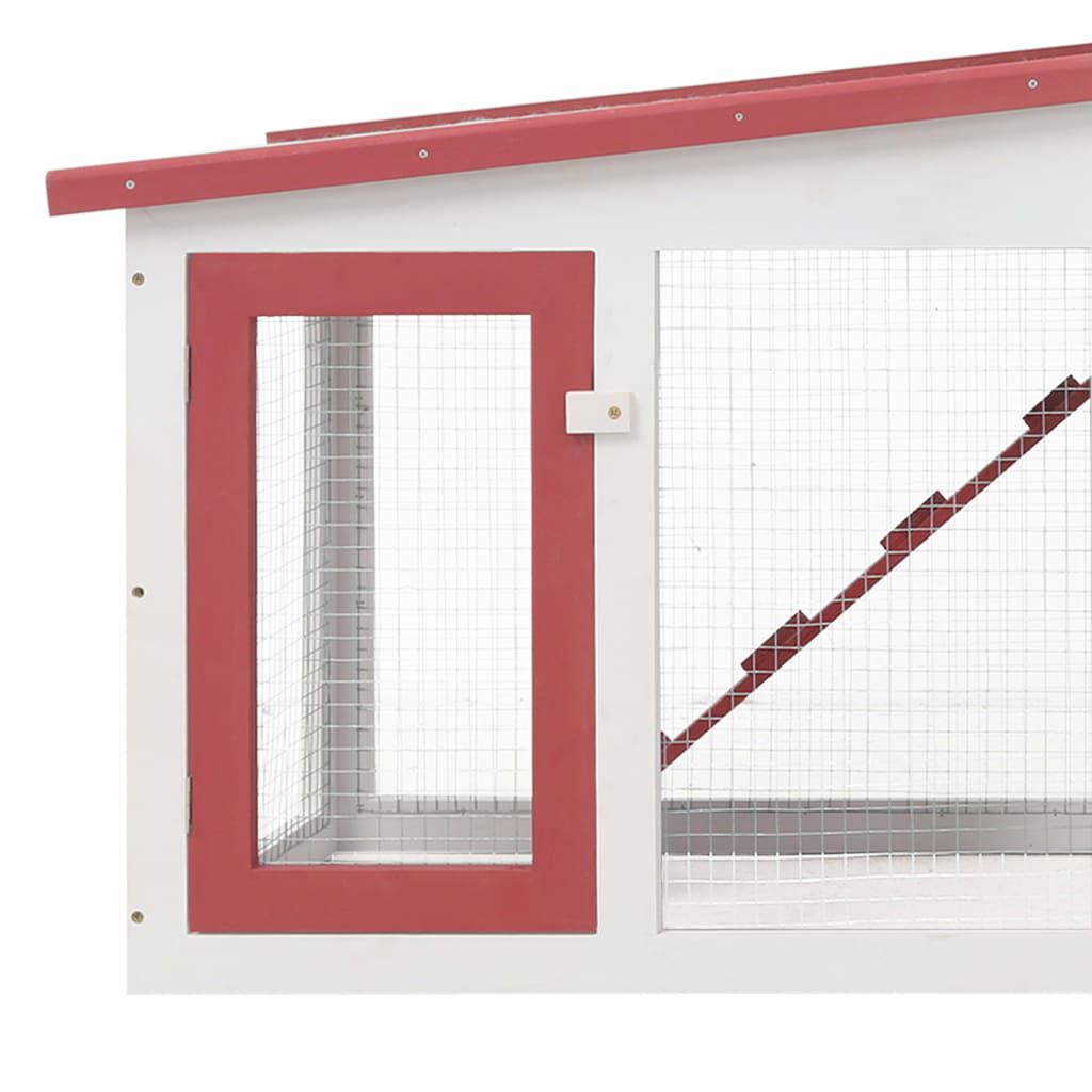 vidaXL Outdoor Large Rabbit Hutch Red and White 204x45x85 cm Wood