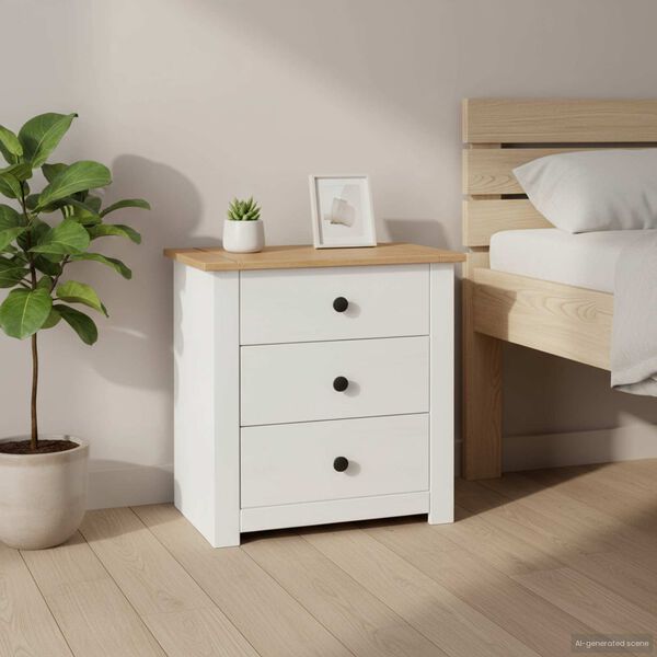 vidaXL Bedside Cabinet White 46x40x57 cm Pinewood Panama Range