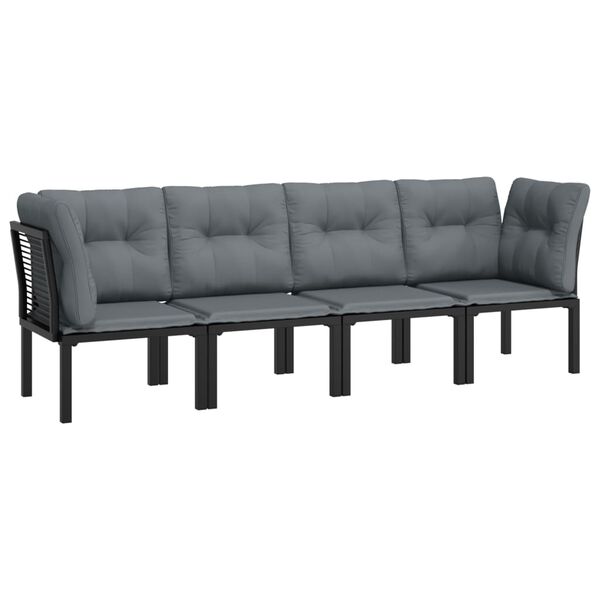 vidaXL 4 Piece Garden Lounge Set Black and Grey Poly Rattan