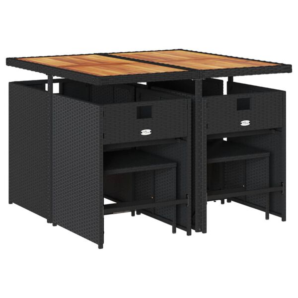 vidaXL 9 Piece Garden Dining Set with Cushions Black Poly Rattan